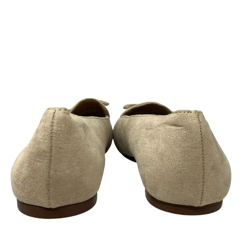 J Crew Shoes Womens‎ 7 Beige Faux Suede Bow Loafers Ballet Flats Feminine